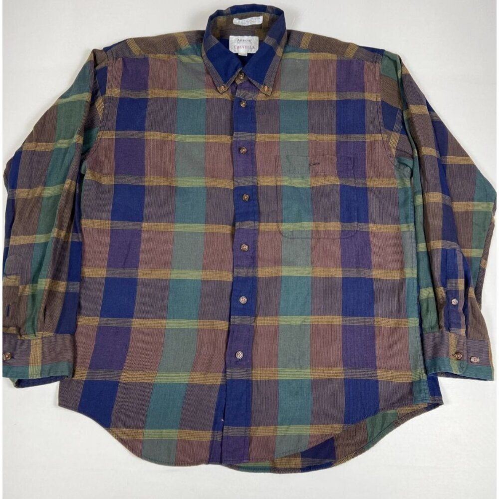 Vintage Arrow Chevella Mens M Green Plaid Flannel Button Down Shirt 80's